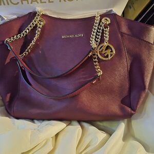 Michael Kors Plum Shoulder Bag with Gold Accents